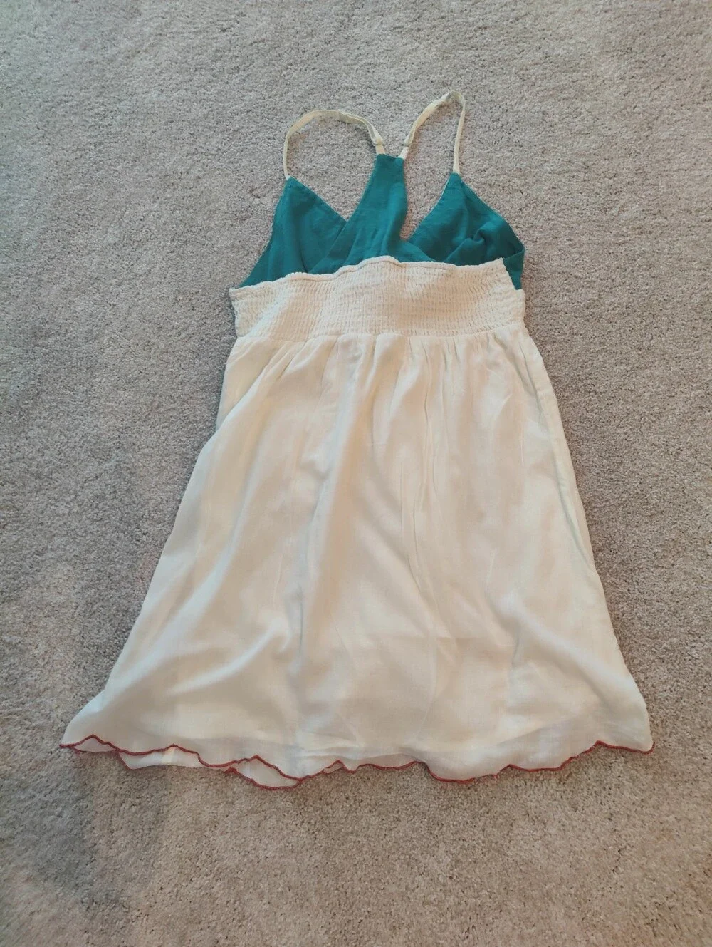 Adorable Cream and Teal Embroidered Sundress. So Cute! - Picture 6 of 8